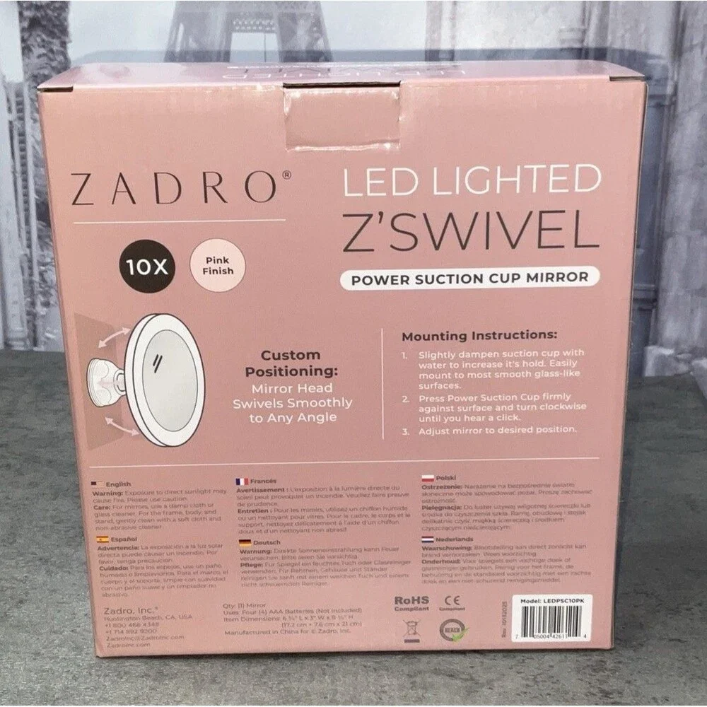Zadro LED Lighted Z’swivel Power Suction Cup Mirror (10X)